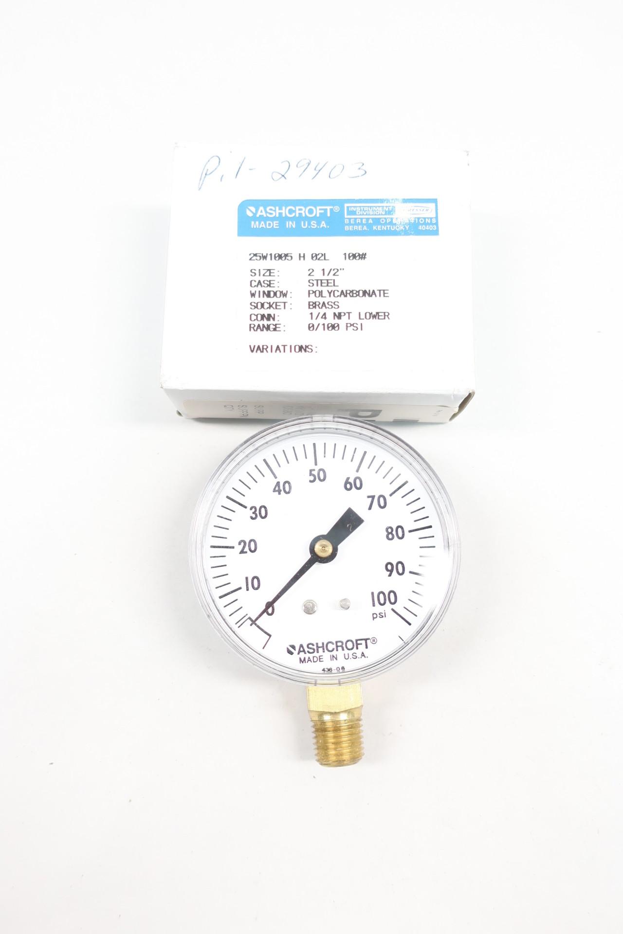 Ashcroft Gauge 2 1/2" Steel Case Brass Socket 1/4" NPT 50 PSI New 25W1005-H-02L