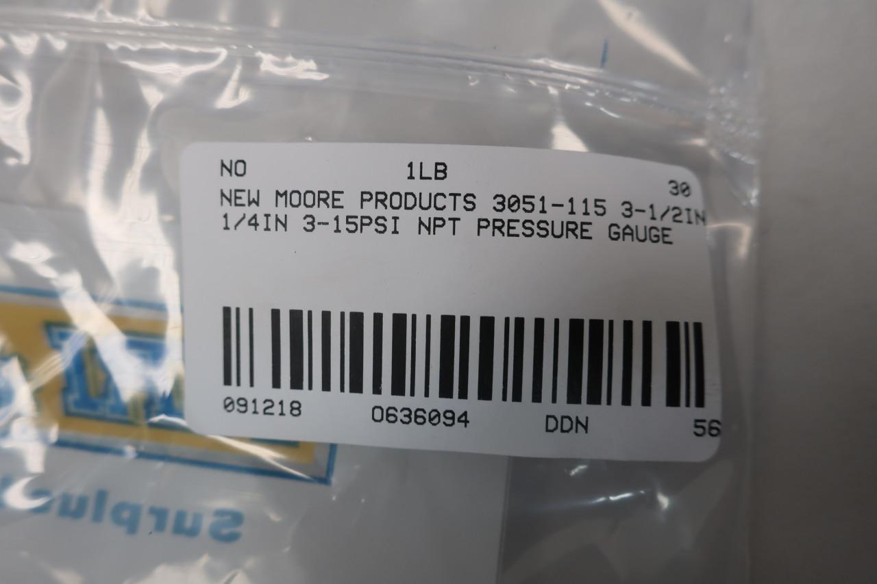 Moore Products 3051-115 Pressure Gauge 3-1/2in 0-100psi 1/4in Npt 