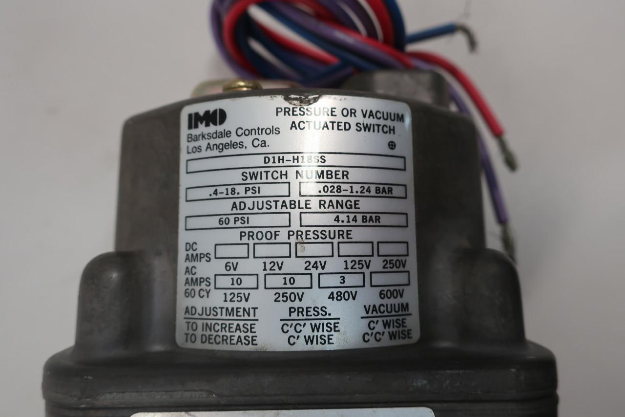 NEW IMO BARKSDALE D1H-H18SS PRESSURE OR VACUUM ACTUATED SWITCH 