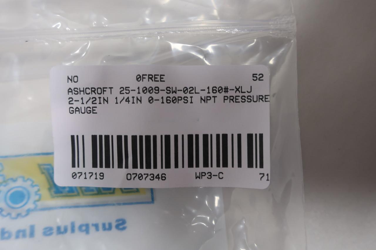 Ashcroft 25-1009-SW-02L-160#-XLJ Duralife Pressure Gauge 0-160psi 1/4in Npt 