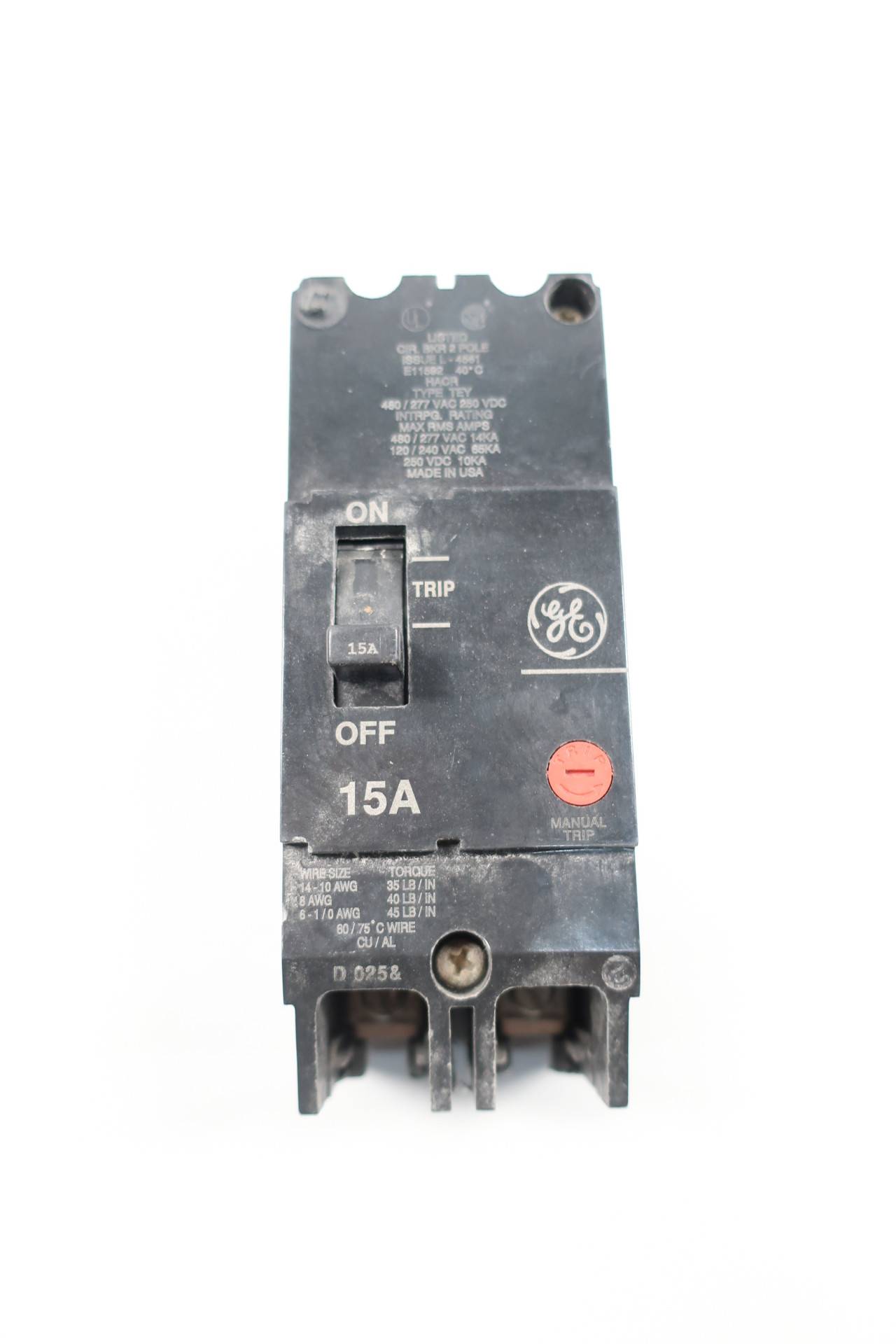 General Electric GE Molded CASE Circuit Breaker TEY215 2P 15A 277/480VAC 250VDC 