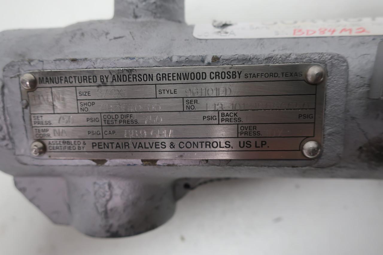 Crosby 961101FFD-S Relief Valve 4717lb/hr Steel Threaded 750psi 3/4in Npt 