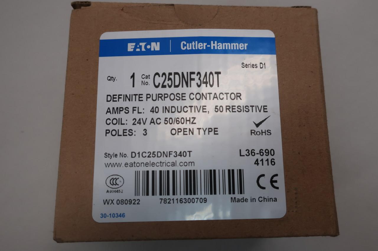 Cutler Hammer C25DNF340T Ac Contactor 24v-ac 40a 20hp 