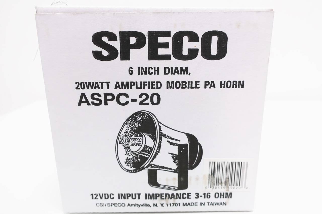SPECO ASPC-20 Amplified Mobile PA Horn 6IN 20W 3-16OHM 12V-DC SPECO ASPC-20 Amplified Mobile PA Horn 6IN 20W 3-16OHM 12V-DC