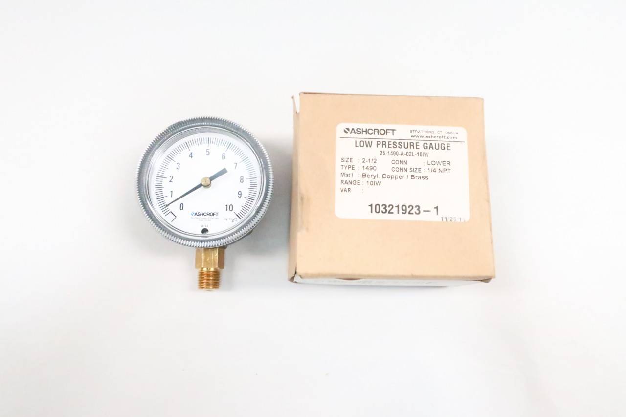 Ashcroft 25-1490-A-02L-10IW Pressure Gauge 2-1/2in 0-10in-h2o 1/4in Npt