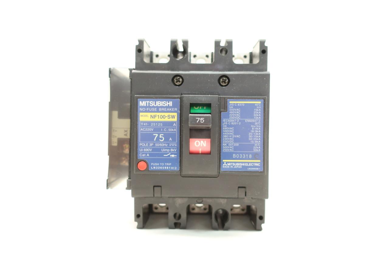 Mitsubishi NF100-SW No-fuse Breaker 3p 75a 220v-ac