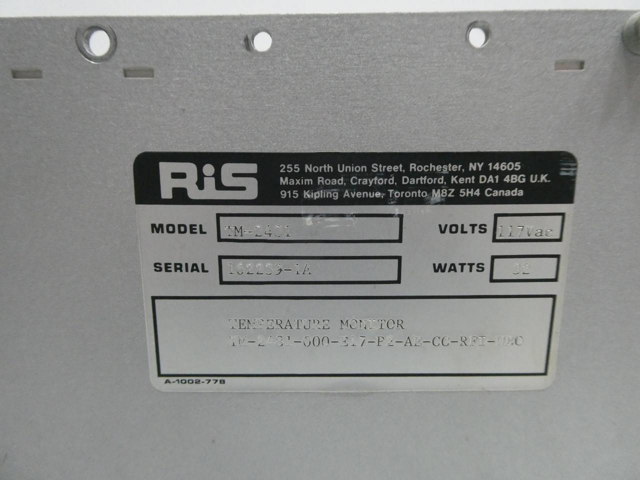 RIS ROCHESTER TM-2480 TEMPERATURE / PROCESS MONITOR CONTROLLER *USED*  TM2480