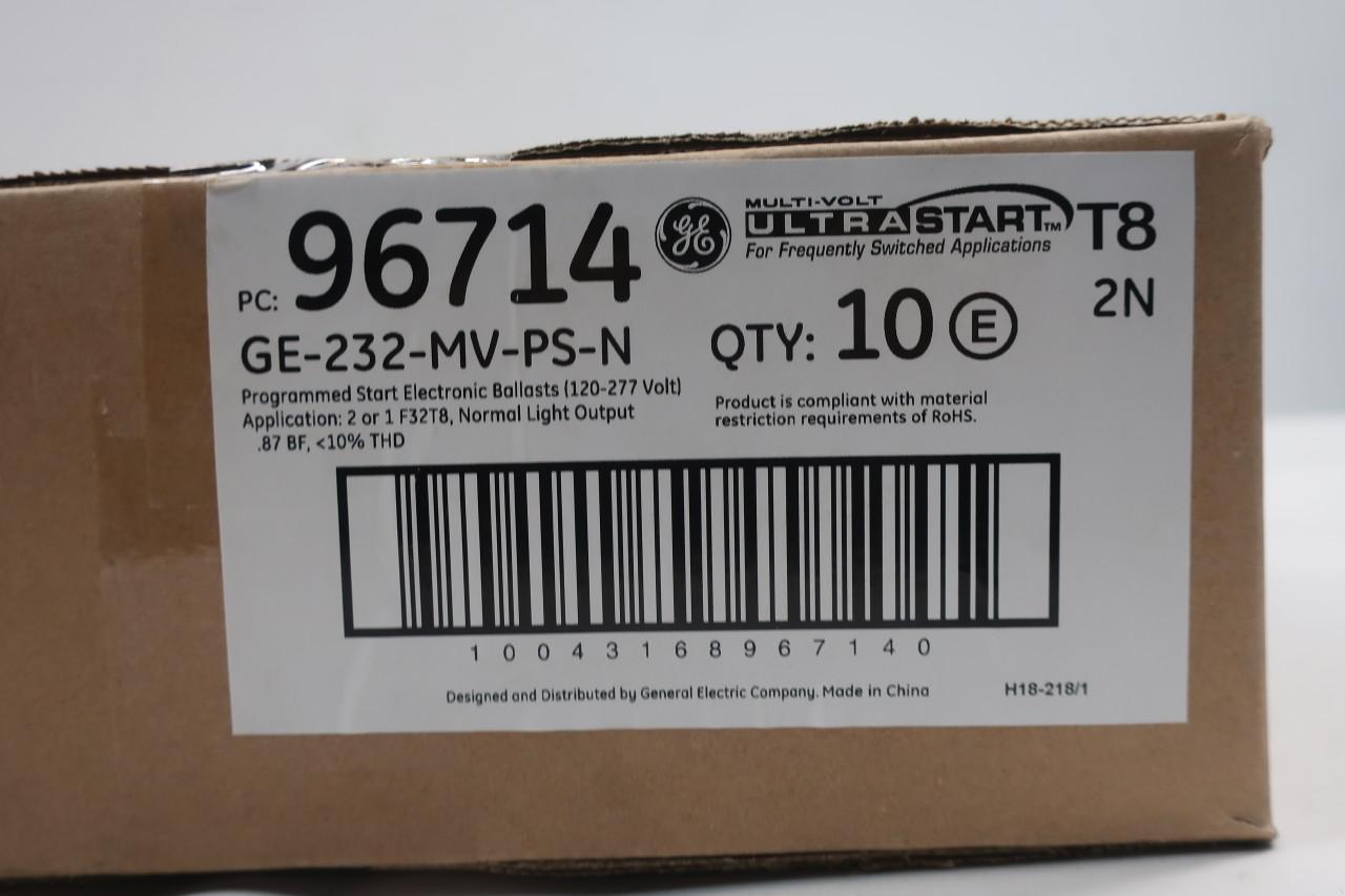 10 GE GE-232-MV-PS-N Multi-Volt Ultra Start 120-277V 60Hz T8 Ballast 96714 