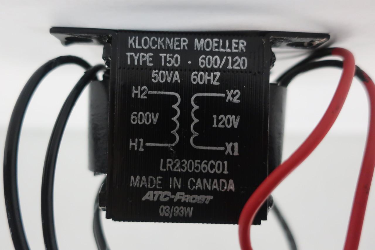 Klockner Moeller LR23056C01 TYPE T50-600/120 Transformer 600v-ac 120v-ac 