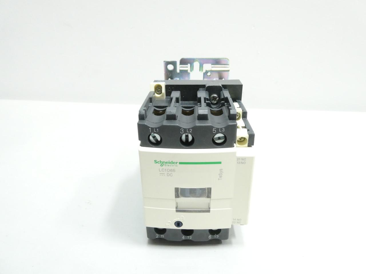 Schneider Electric LC1D65BD IEC contactor, TeSys D, nonreversing, 65A, 40HP at 480VAC, up to 100kA SCCR, 3 phase, 3 NO, 24VDC coil, open style — Contactores y relés
