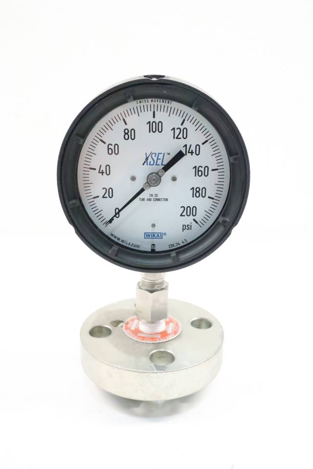 WIKA 23X.34 4.5 XSEL PRESSURE GAUGE 0200PSI W/ DIAPHRAGM SEAL D625285