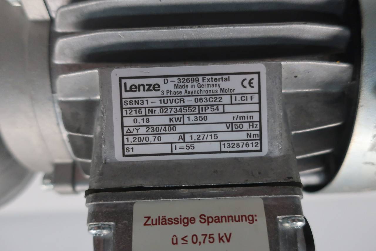 Lenze Ssn31 1fvcr 063c22 Gearmotor 1 35rpm 3ph 0 18kw 12mm 230 400v Ac