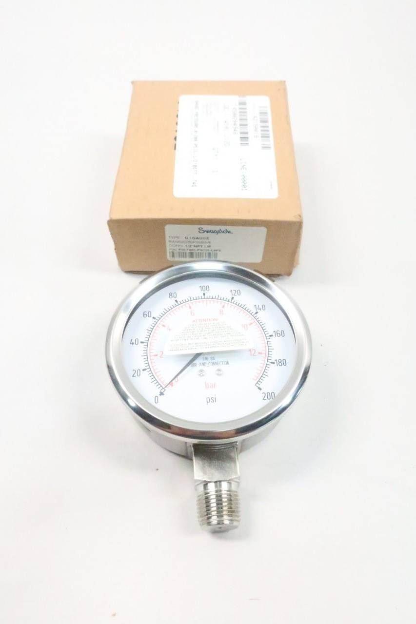 Swagelok PGI-100C-PG200-LAPX Pressure Gauge 3-1/2in 0-200psi 1/2in Npt