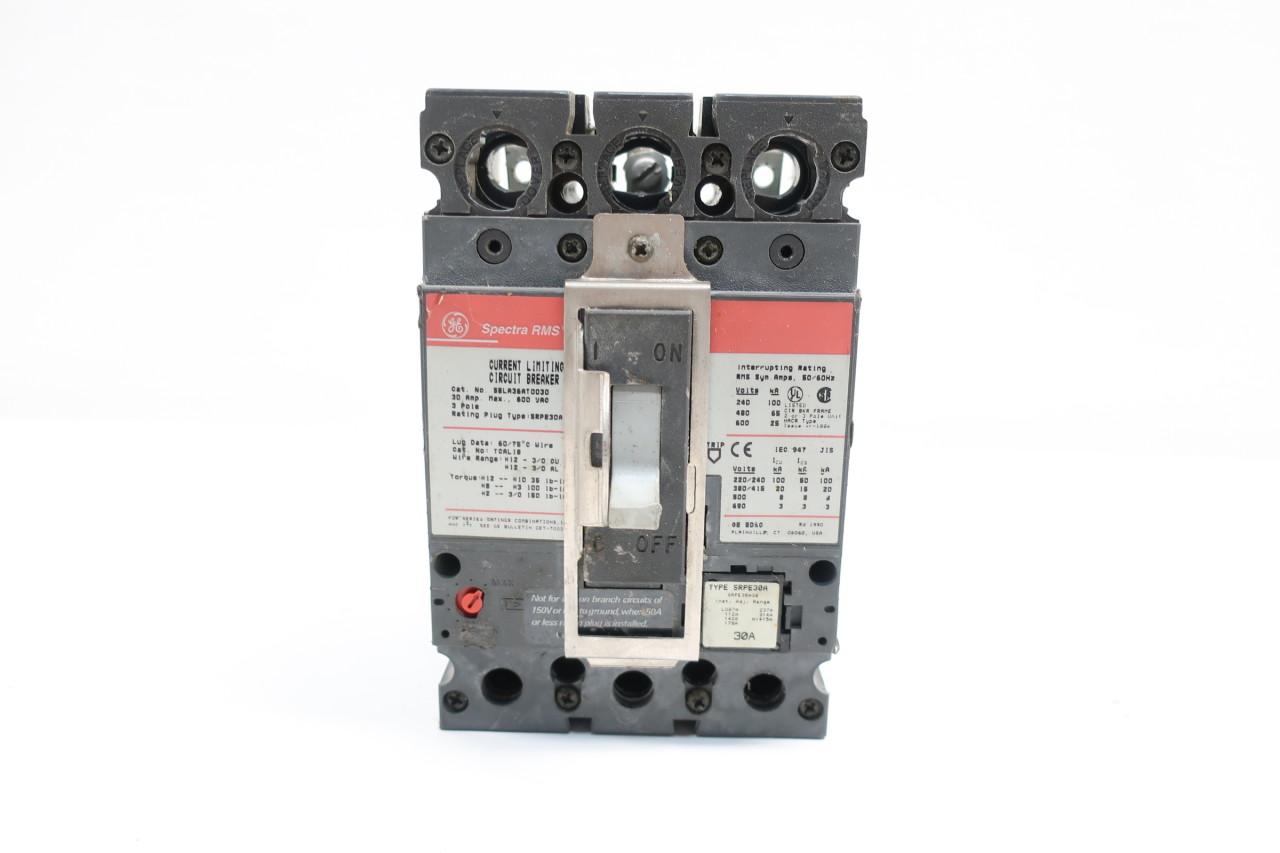 Details about   GE Spectra RMS SELA36AT0030 30A 600V Molded Case Circuit Breaker 3 Pole & Plug. 