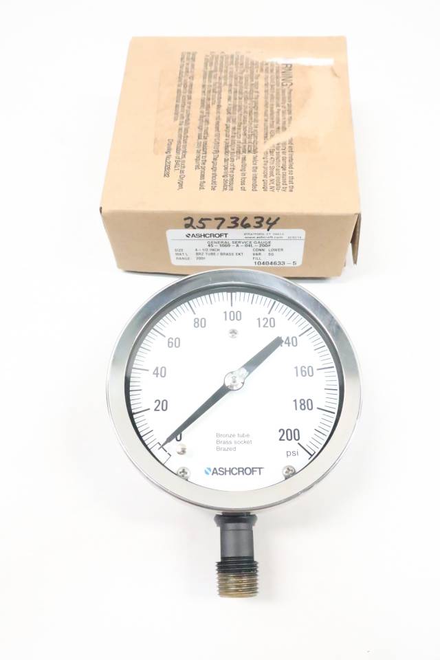ASHCROFT 451009A04L200 PRESSURE GAUGE 0200PSI 1/2IN NPT D622517