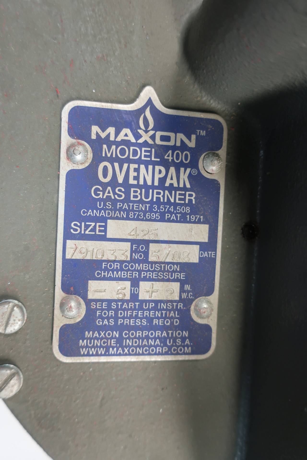 Maxon 400 Ovenpak Gas Burner 3/4hp 230/460v-ac