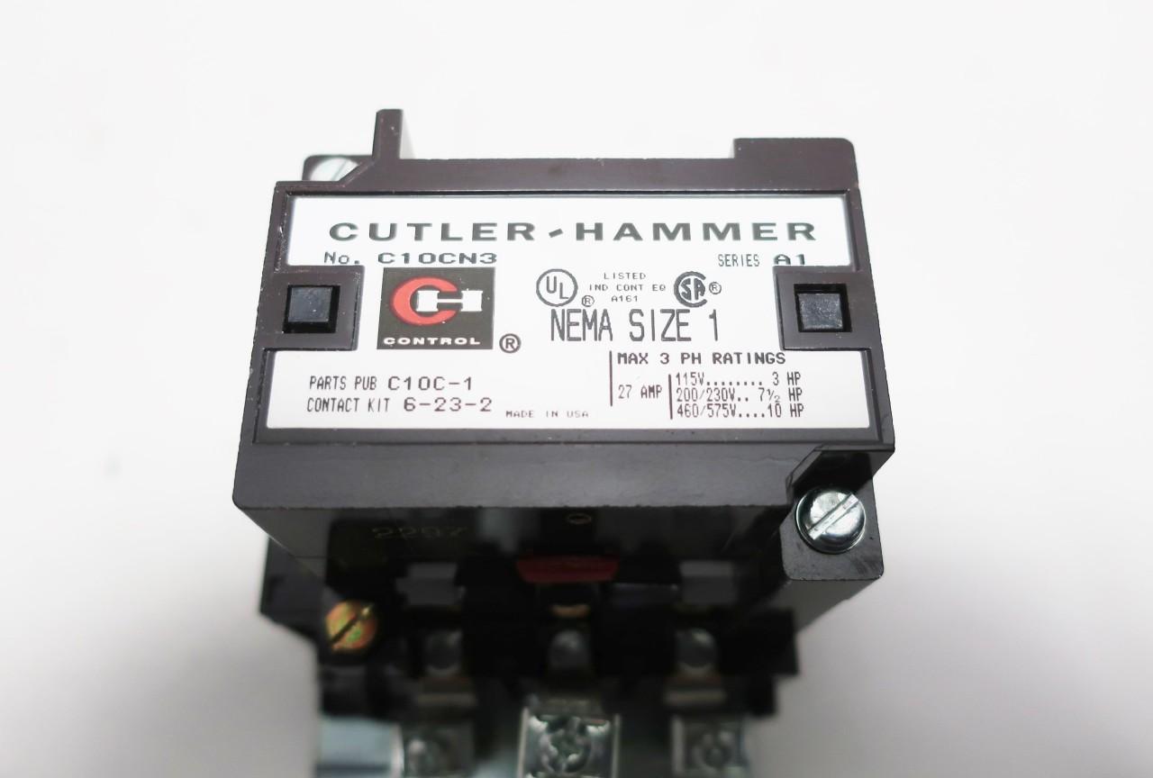 Cutler Hammer C10CN3A 120v-ac 27a Amp 3hp Size 1 Ac Contactor 