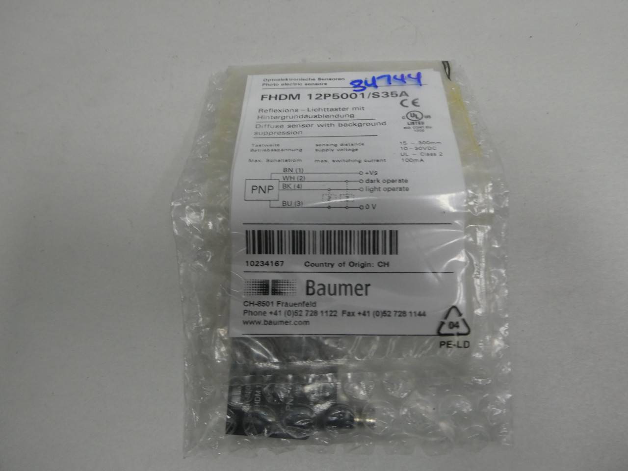 BAUMER FHFM 12P5001/S35A 10-30V-DC PHOTOELECTRIC SENSOR