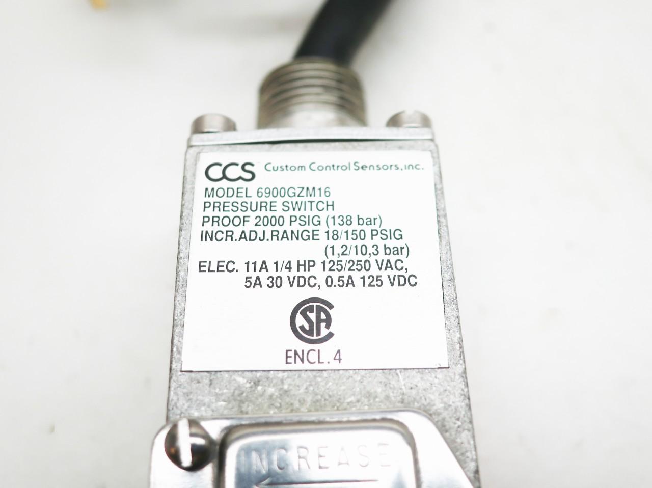 Details about   Ccs 6900GZM16 1/4in Npt 18-150psi 115/250v-ac Pressure Switch 