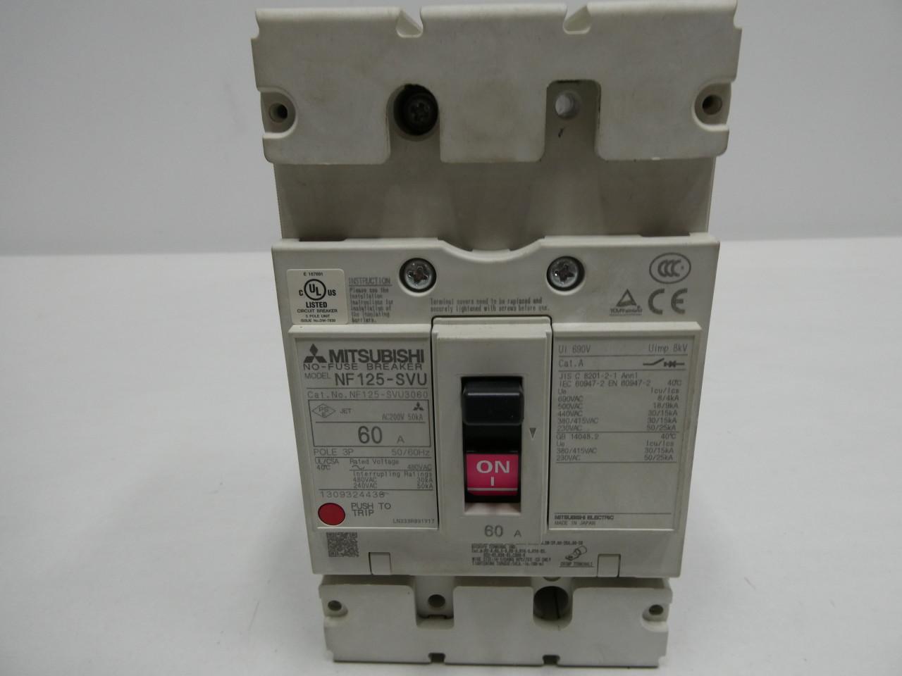 MITSUBISHI NF125-SVU3060 3P 60A AMP 200V-AC MOLDED CASE CIRCUIT BREAKER