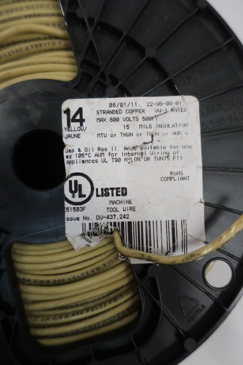 Southwire 14 AWG THHN Yellow Machine Tool Wire 600V Stranded 500 Ft 