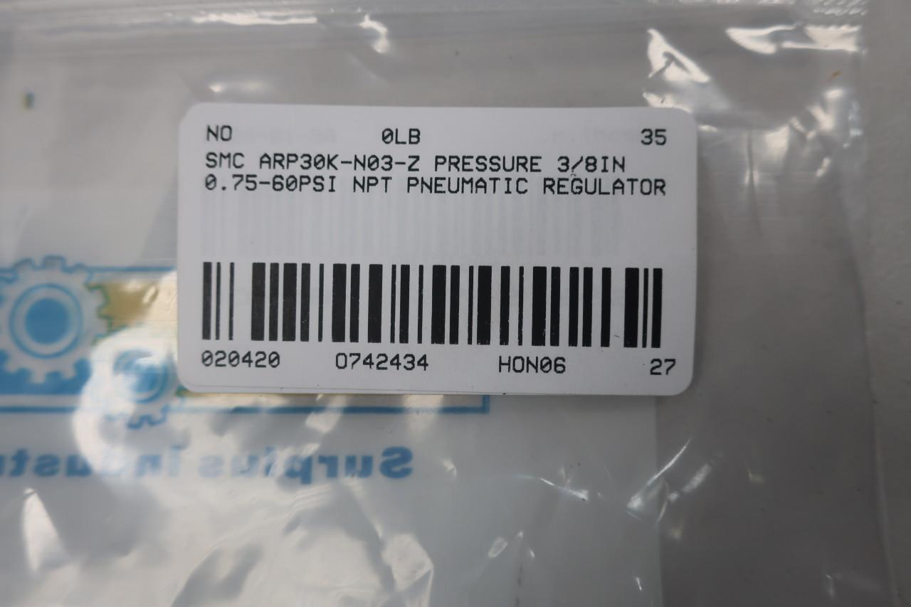 Details about   Smc ARP30K-N03-Z Pressure Regulator 0.75-60psi 3/8in Npt 