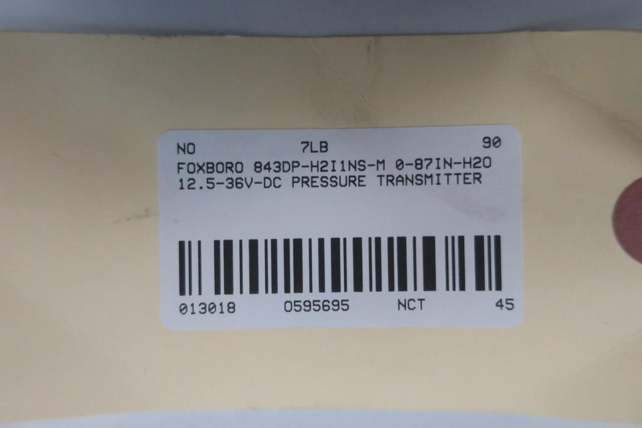 FOXBORO 843DP-H2I1NS-M Pressure Transmitter 0-87IN-H2O 12.5-36V-DC D595695