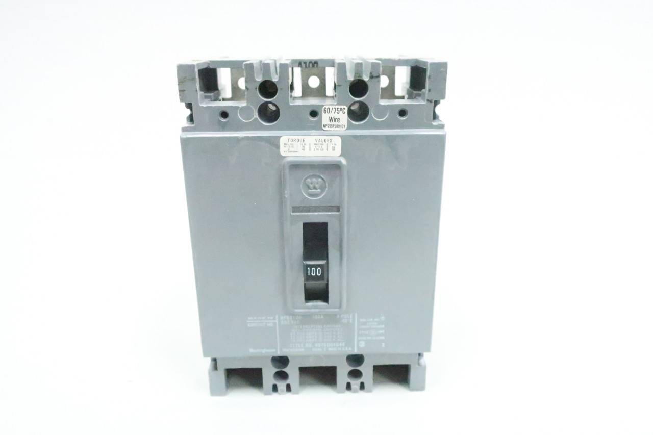 Westinghouse HFB3100 Molded Case Circuit Breaker 3p 100a Amp 600v-ac