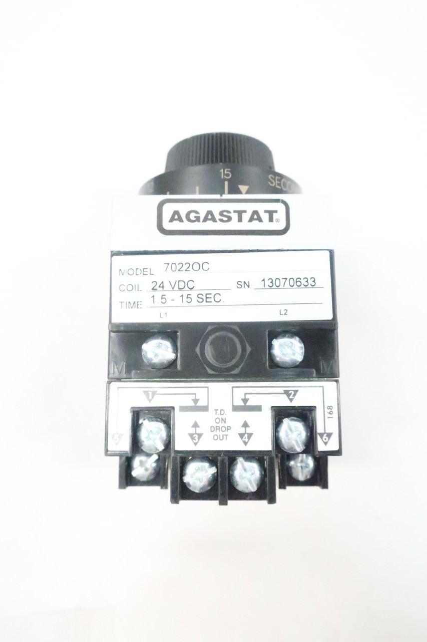 AGASTAT 70220C 1.5 to 15 SECONDS TIMER RELAY 24V COIL 