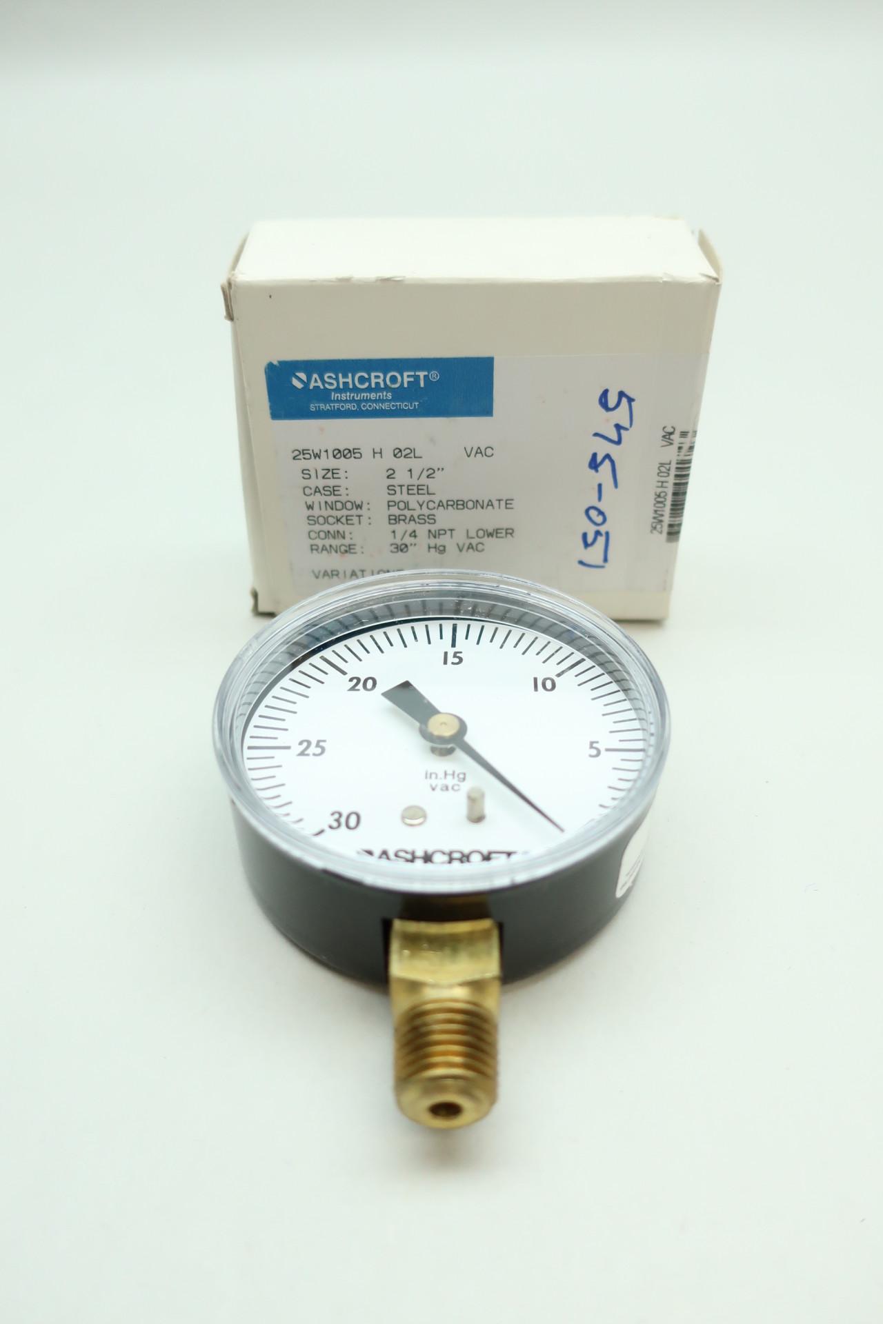 ASHCROFT 25W1005 H 02L VAC Pressure Gauge 2-1/2" Range 0-30 